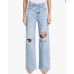 Sky Blue Ripped Wide Leg Jeans